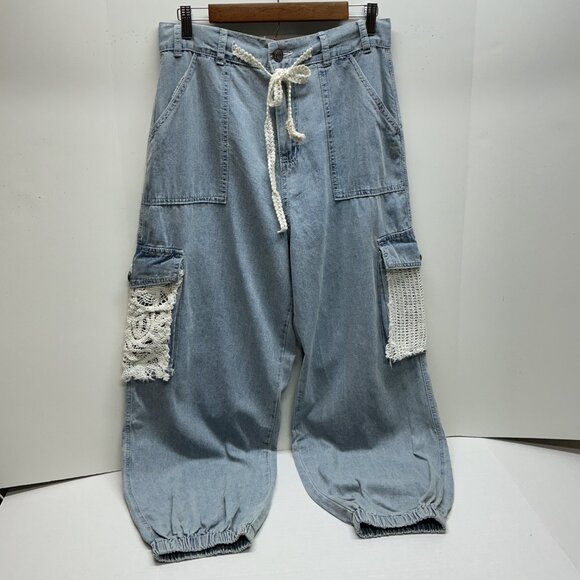 #593❤️POL CARGO JOGGERS 100% COTTON WITH CROCHETED OVERLAY POCKETS - Picture 5 of 13